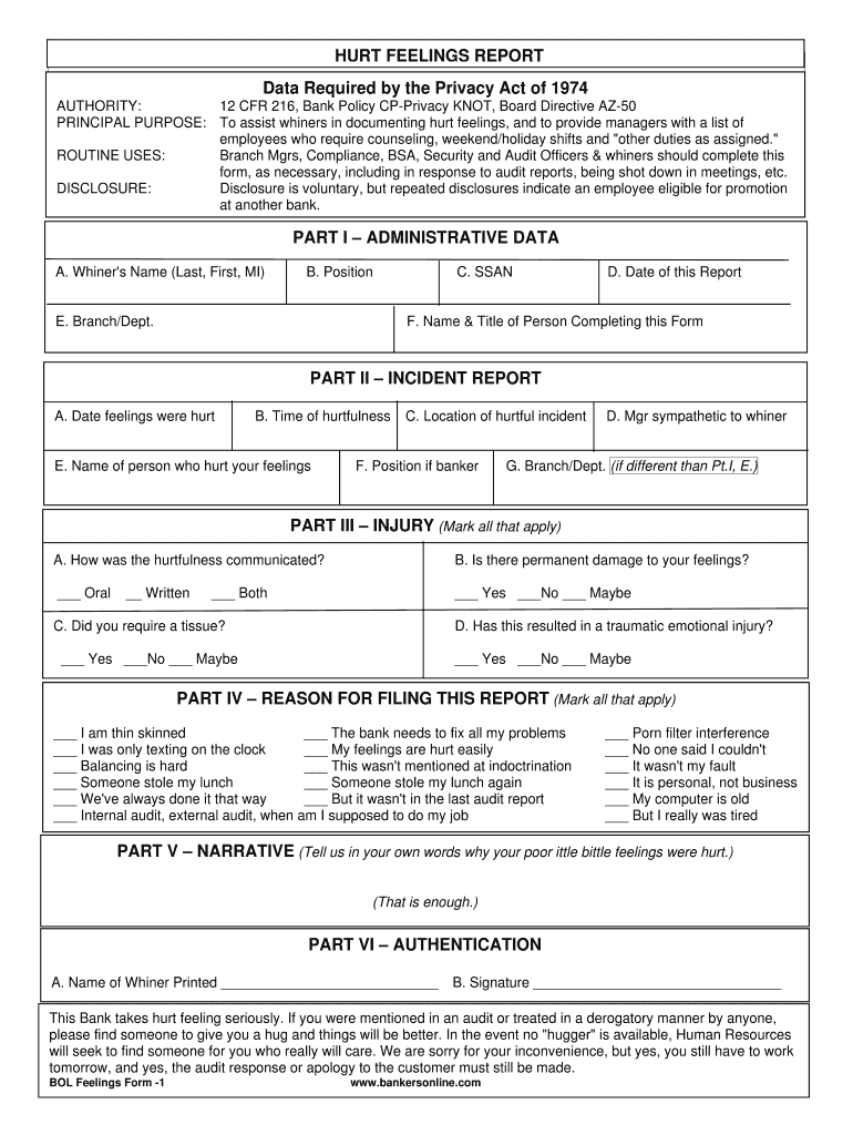 Feelings Hurt Report – Fill Online, Printable, Fillable In Hurt Feelings Report Template