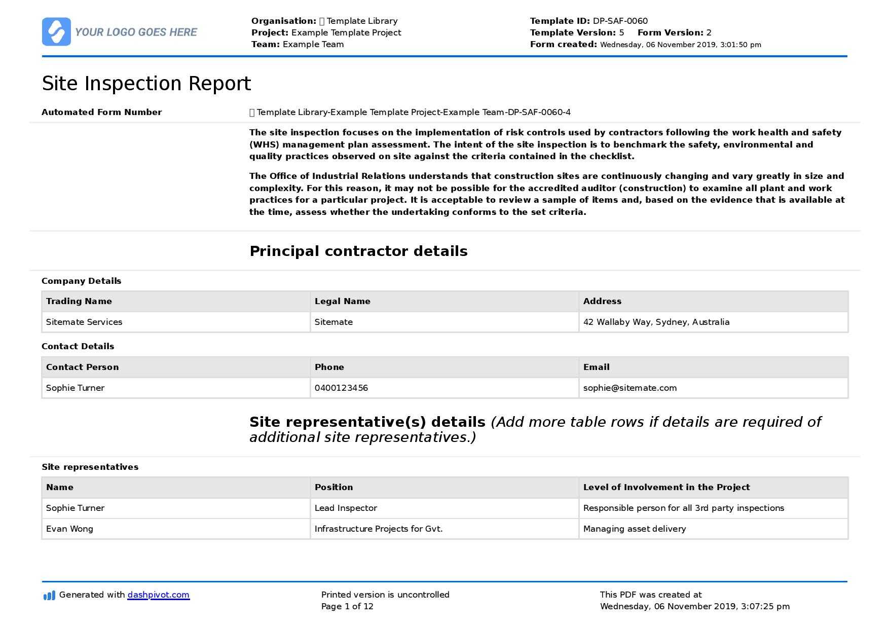 Field Inspection Report Template (Free To Use And Better For Pertaining To Field Report Template