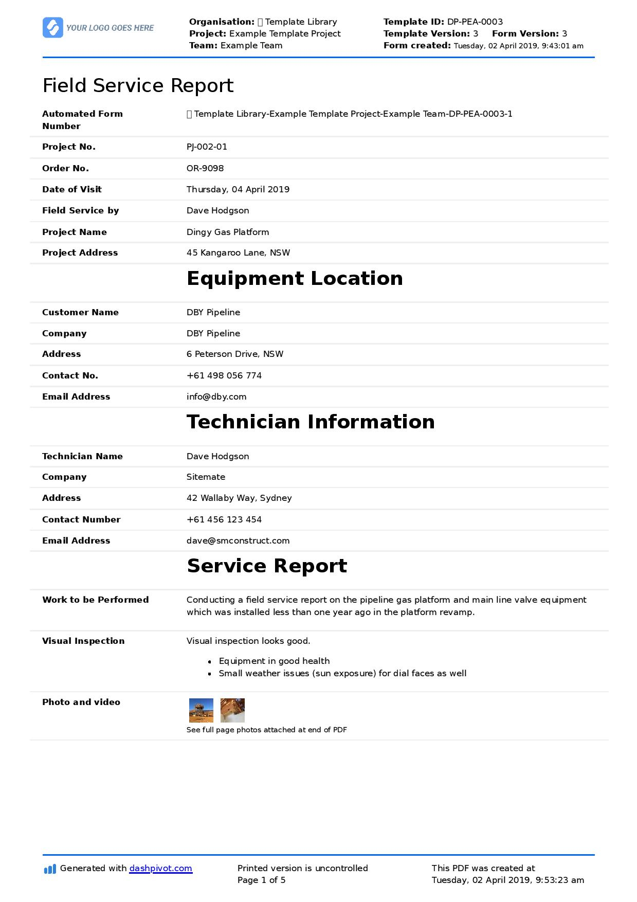 Field Service Report Template (Better Format Than Word For Report Content Page Template
