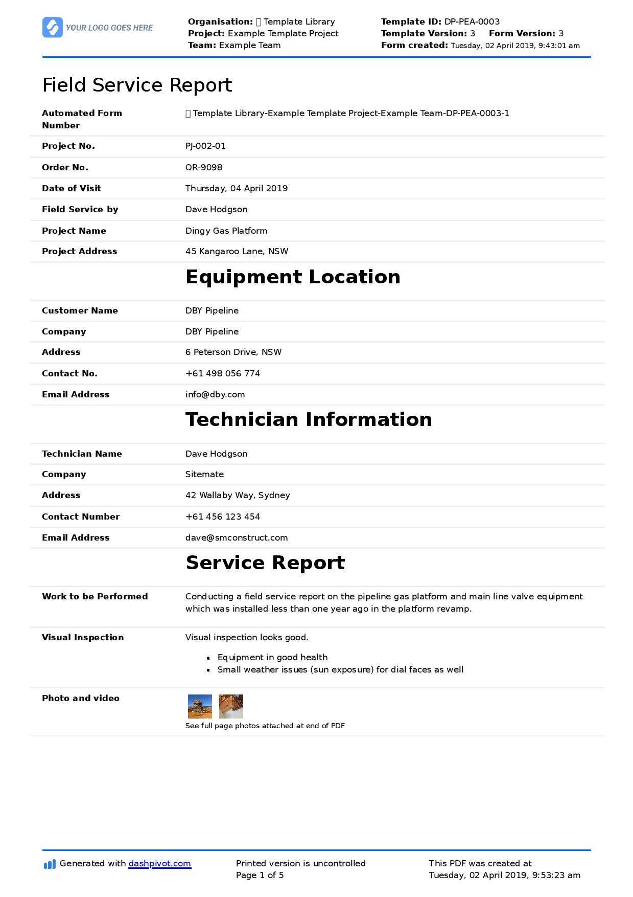 Field Service Report Template (Better Format Than Word For Report Content Page Template