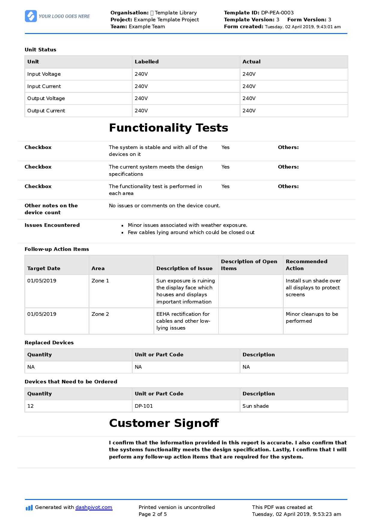 Field Service Report Template (Better Format Than Word In Field Report Template