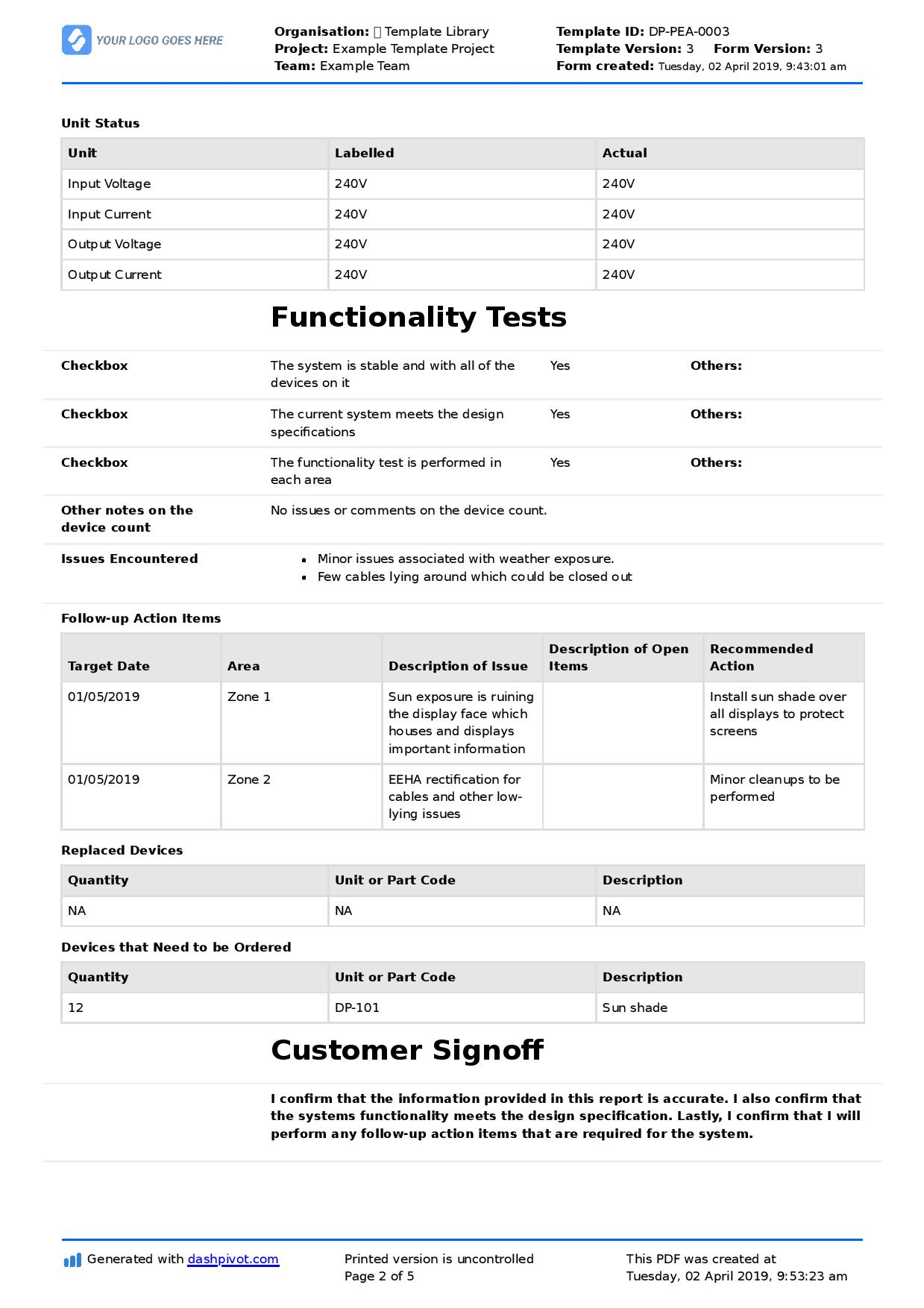 Field Service Report Template (Better Format Than Word In Word Document Report Templates