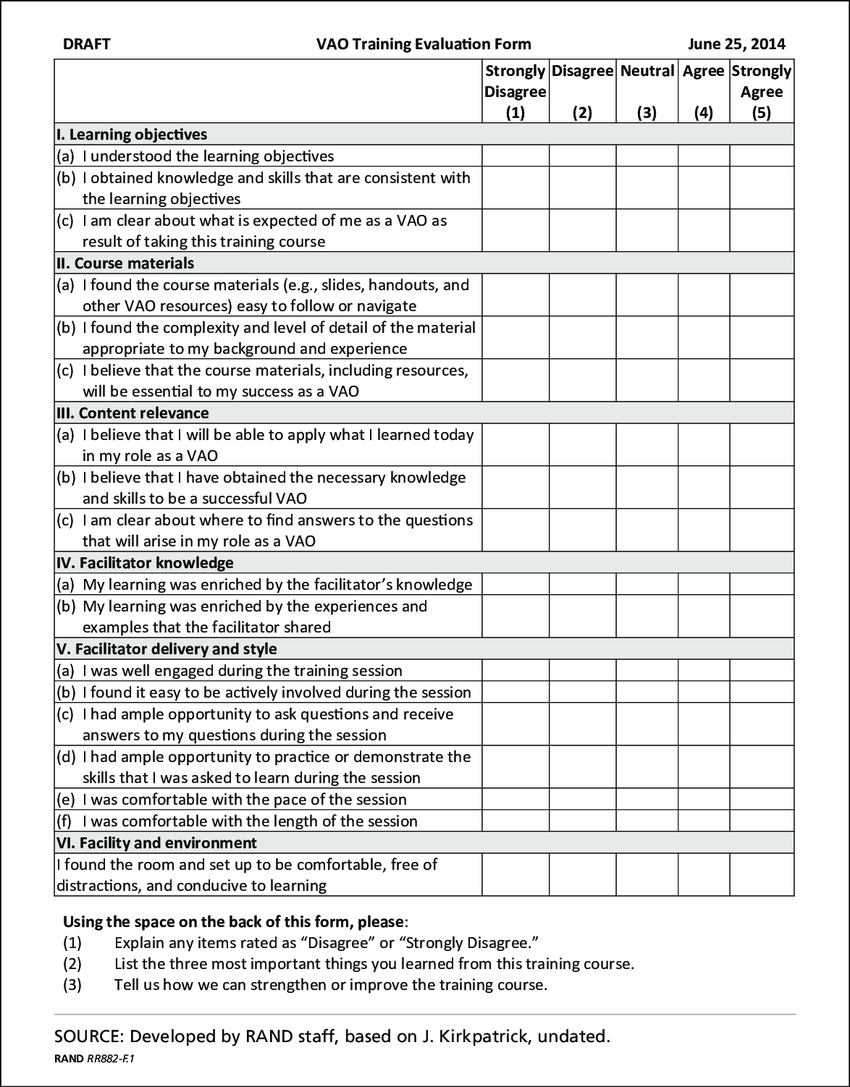 Figure F.1 Proposed Training Evaluation Form, Page 1 For Training Feedback Report Template