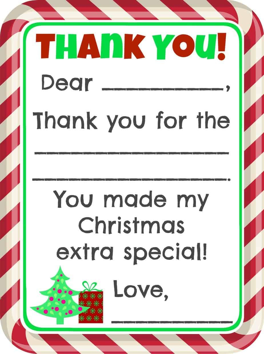 Fill In The Blank Christmas Thank You Cards Free Printable Within Christmas Thank You Card Templates Free