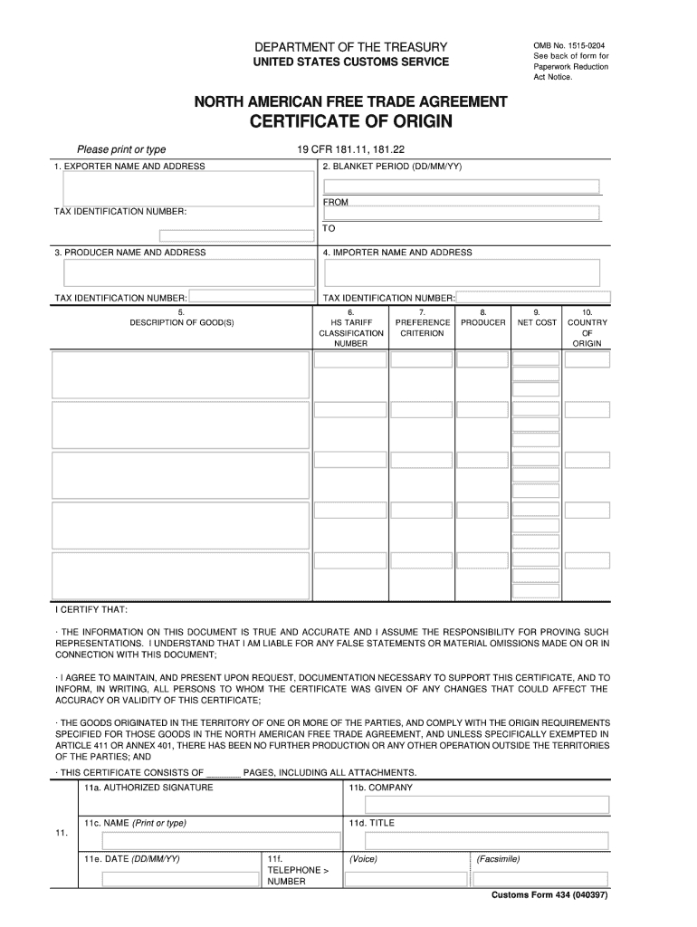 Fillable Nafta Certificate Of Origin - Fill Online For Nafta Certificate Template