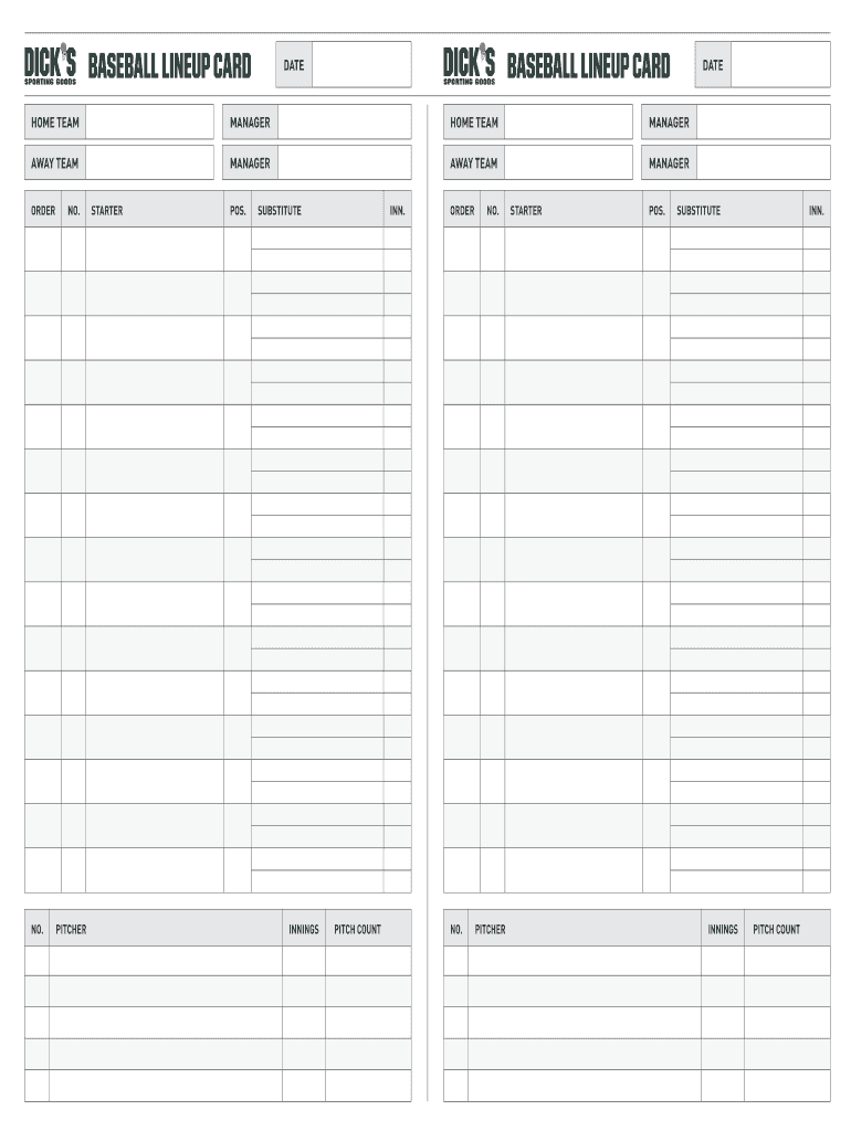 Fillable Online Baseball Lineup Card Baseball Lineup Card Throughout Softball Lineup Card Template