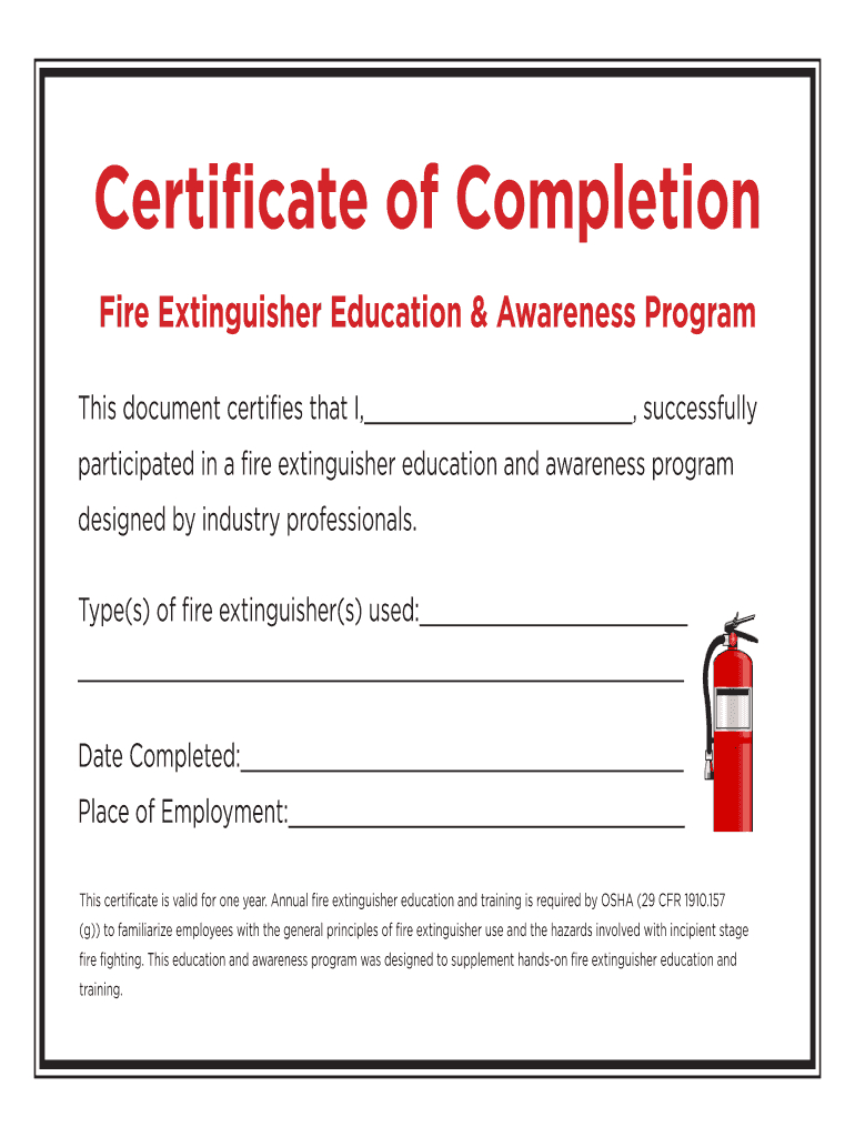 Fillable Online Certificate Of Completion – Fire Inside Fire Extinguisher Certificate Template