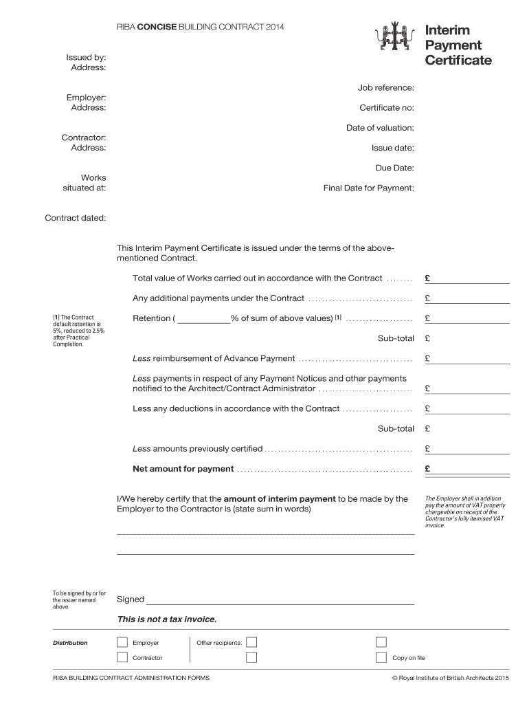 Fillable Online Interim Payment Certificate (.pdf) – Riba Intended For Certificate Of Payment Template