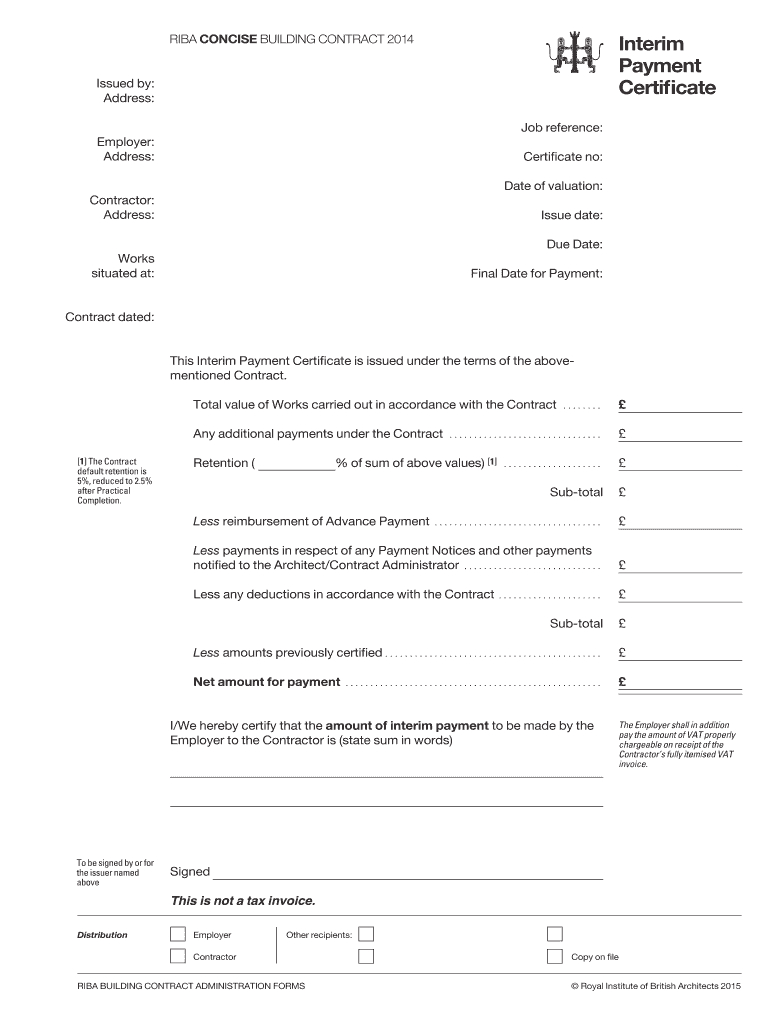 Fillable Online Interim Payment Certificate (.pdf) – Riba Regarding Construction Payment Certificate Template