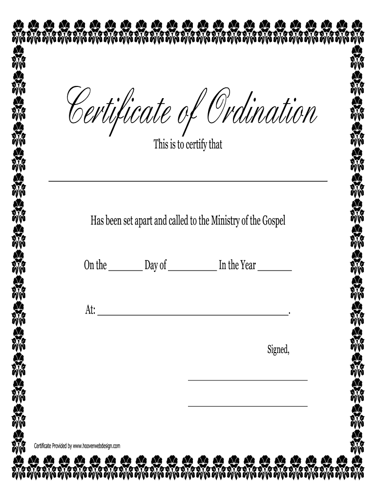 Fillable Online Printable Certificate Of Ordination Pertaining To Ordination Certificate Templates