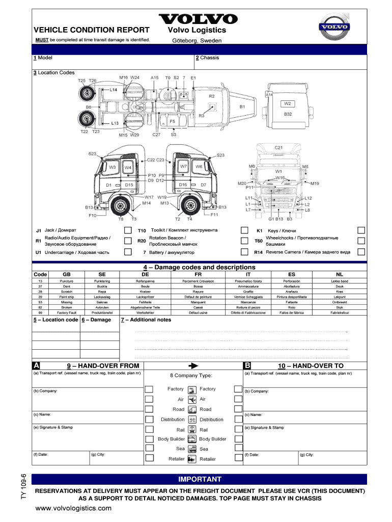 Fillable Online Vehicle Condition Report Volvo Logistics A B Inside Truck Condition Report Template