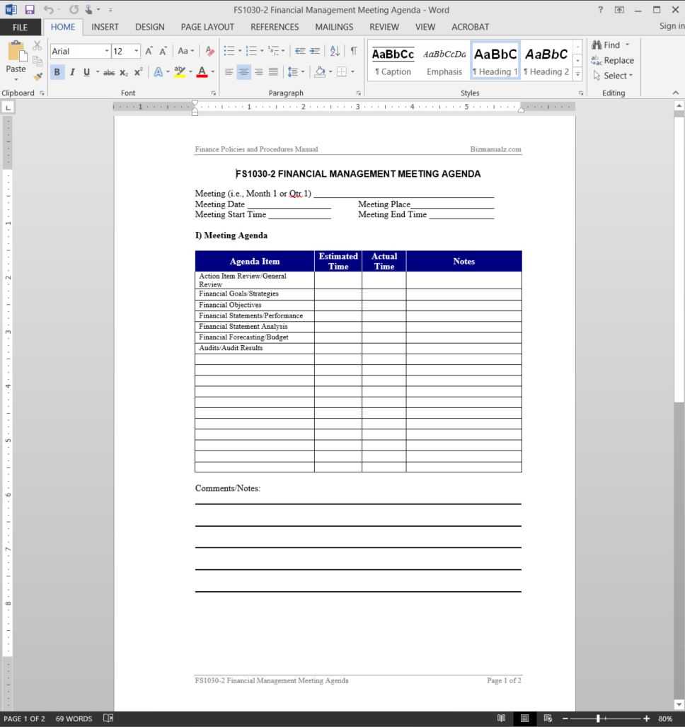 Financial Management Meeting Agenda Template | Fs1030 2 Regarding Free Meeting Agenda Templates For Word