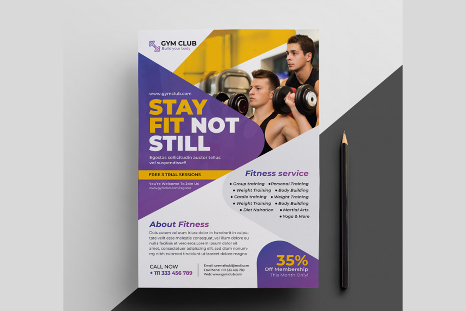 Fintess Flye Template | Gym Flyer Template | Fitness Poster With Membership Brochure Template