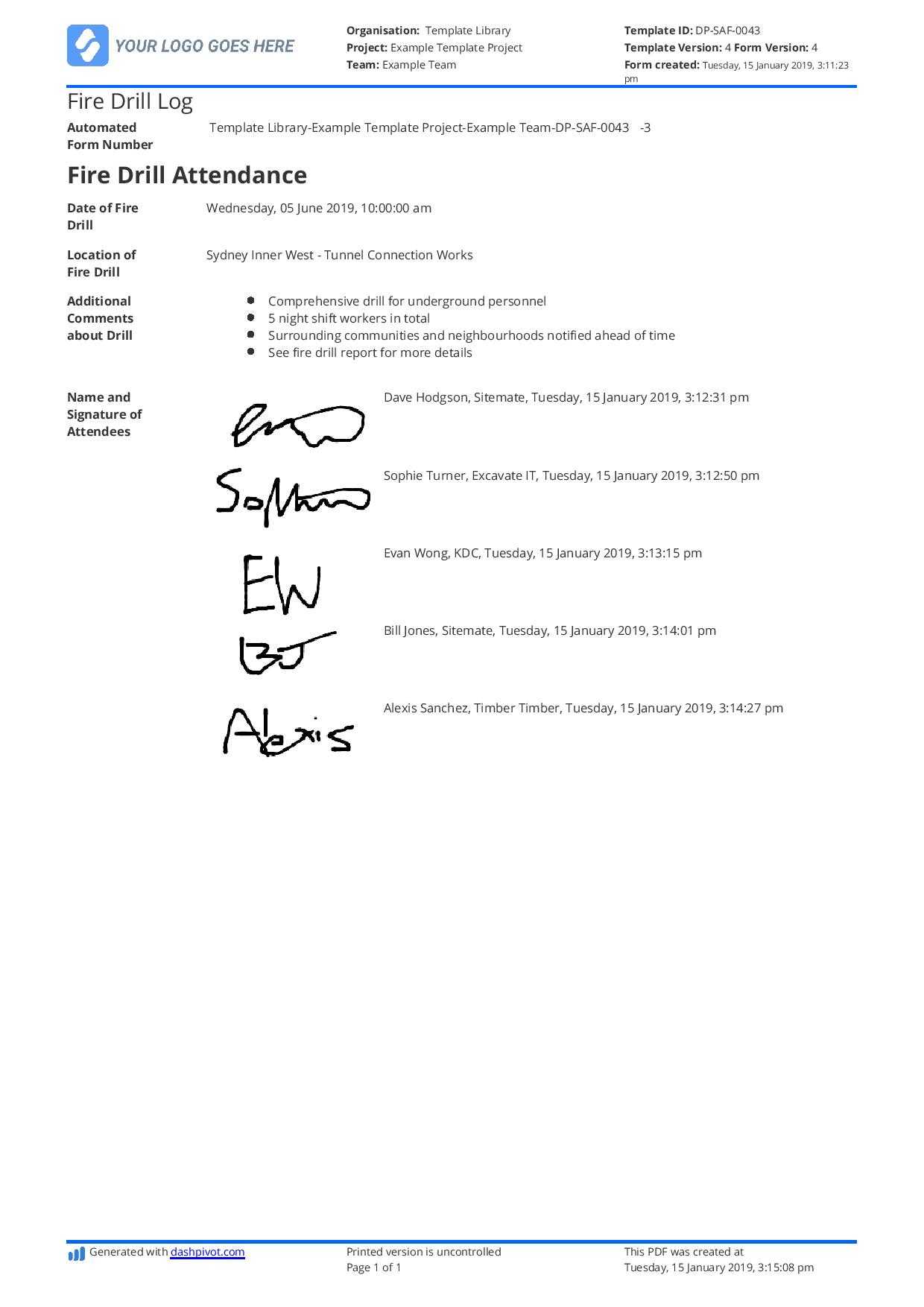 Fire Drill Log Template: Free, Customisable And Better Than Inside Emergency Drill Report Template