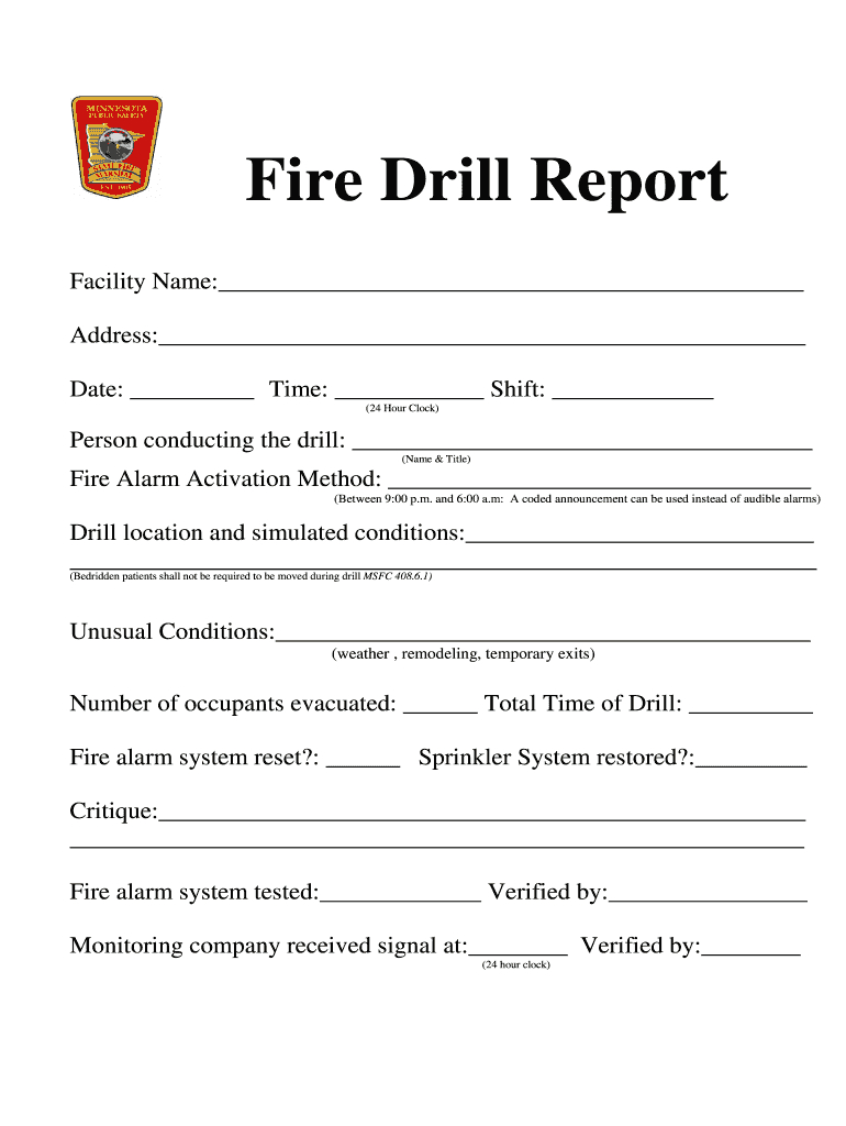 Fire Drill Report Template - Fill Online, Printable Intended For Emergency Drill Report Template