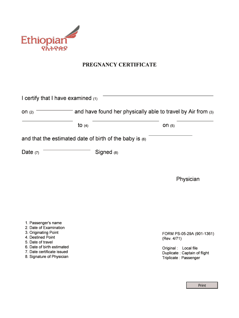 Fit To Fly Certificate Pregnancy Format - Fill Online Within Fit To Fly Certificate Template