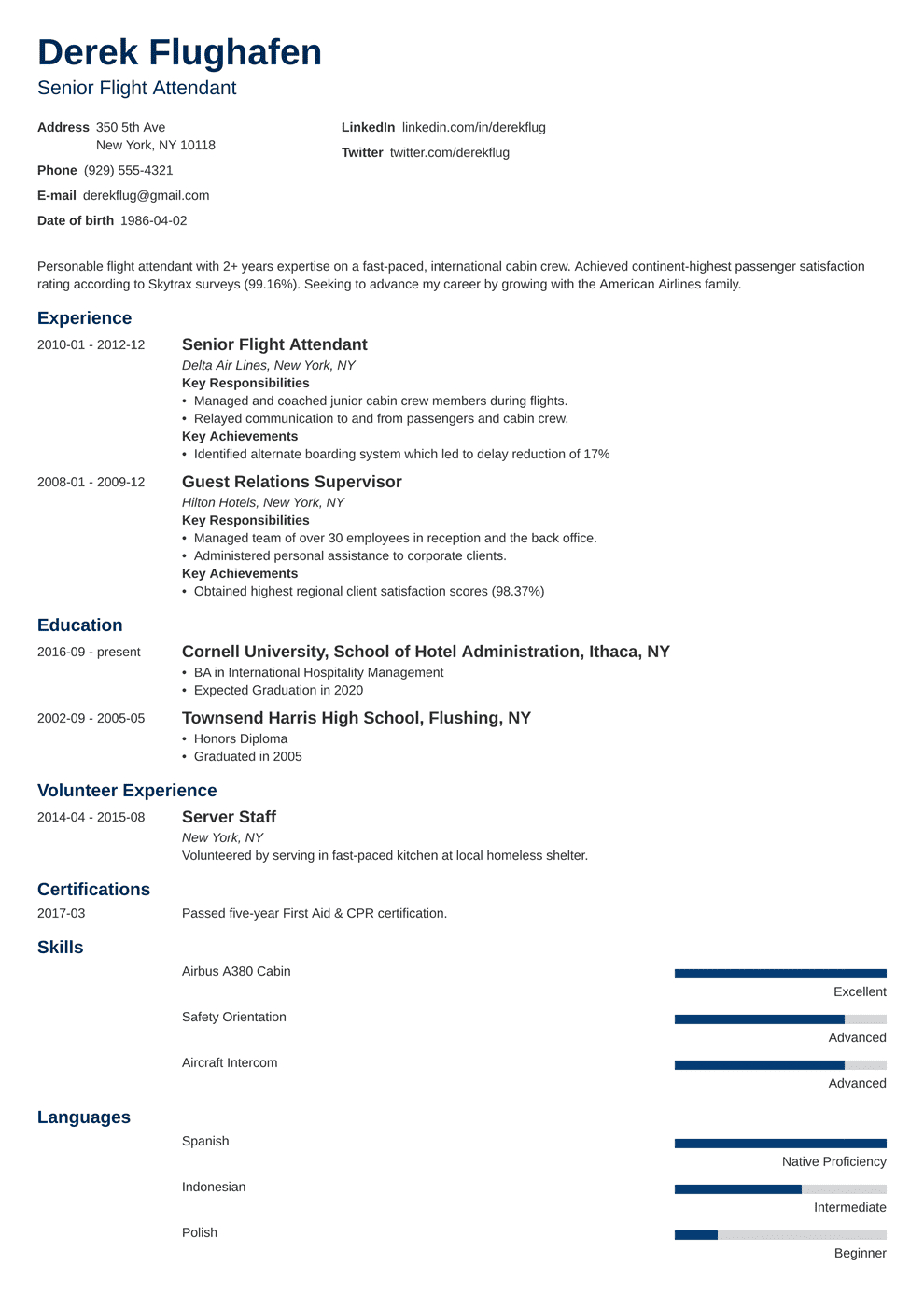 Flight Attendant Resume: Sample & Complete Guide [20+ Examples] Inside Fit To Fly Certificate Template