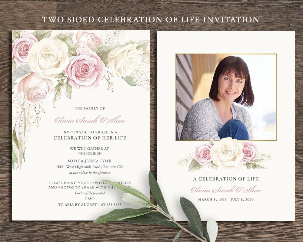 Floral Funeral Invitation Funeral Announcement Card Regarding Remembrance Cards Template Free