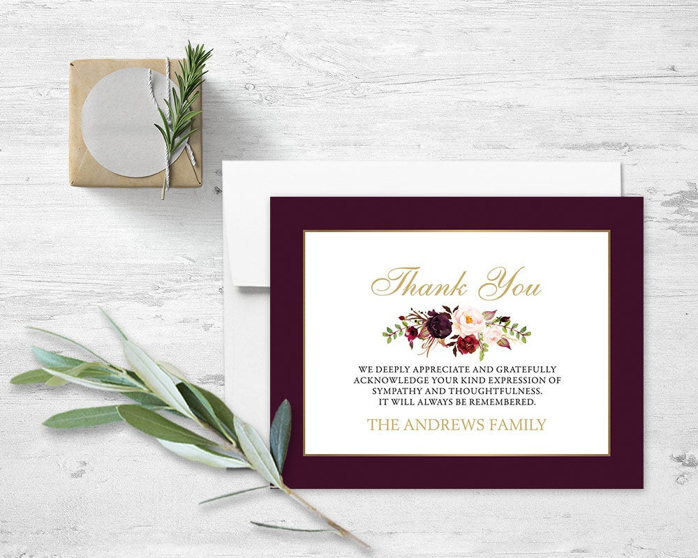 Floral Sympathy Thank You Card Memorial Service Printable Template Obituary  Service Printed Or Diy Cards Funeral Acknowledgement Digital With Regard To Sympathy Thank You Card Template