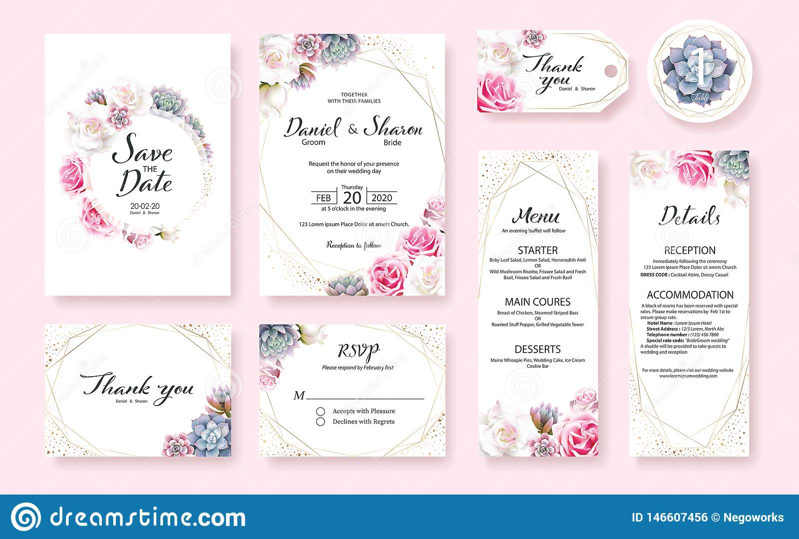 Floral Wedding Invitation Card, Save The Date, Thank You In Table Reservation Card Template