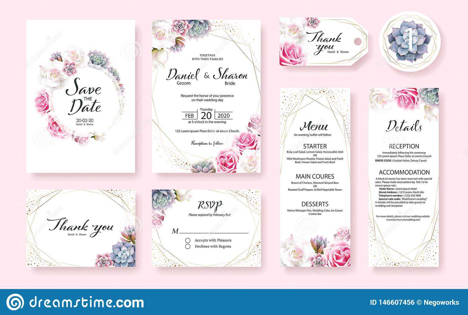 Floral Wedding Invitation Card, Save The Date, Thank You In Table Reservation Card Template