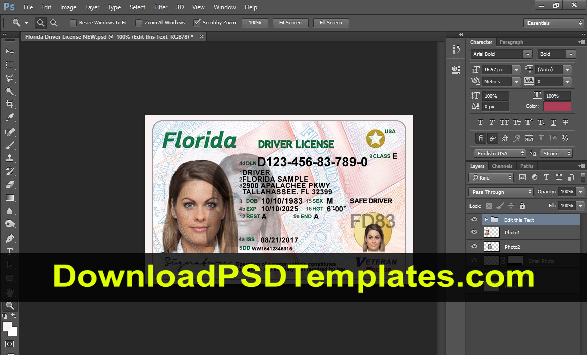 Florida Driver License Psd [Fl New Updated Template] For Florida Id Card Template