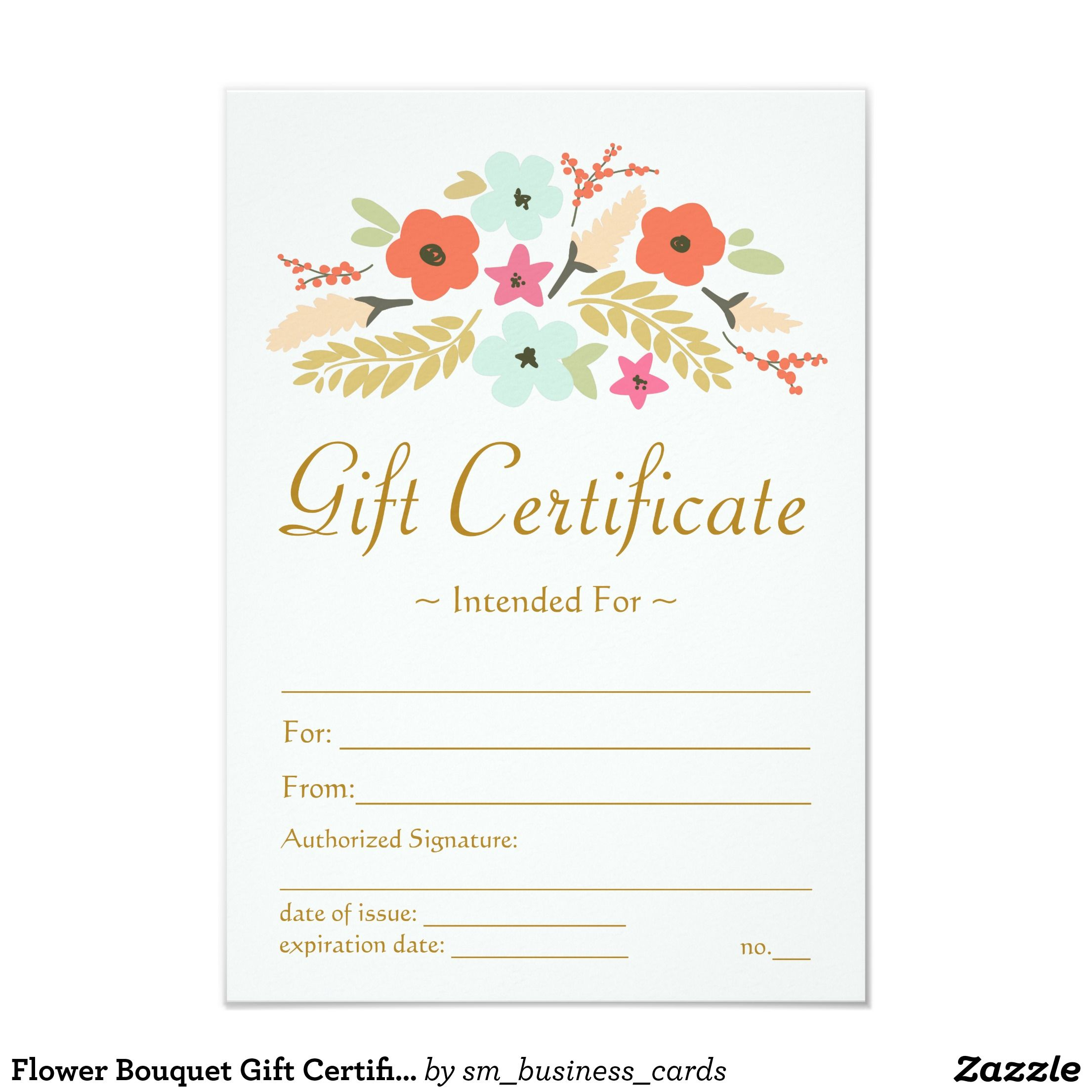 Flower Bouquet Gift Certificate | Zazzle | Buss | Gift Inside Massage Gift Certificate Template Free Printable