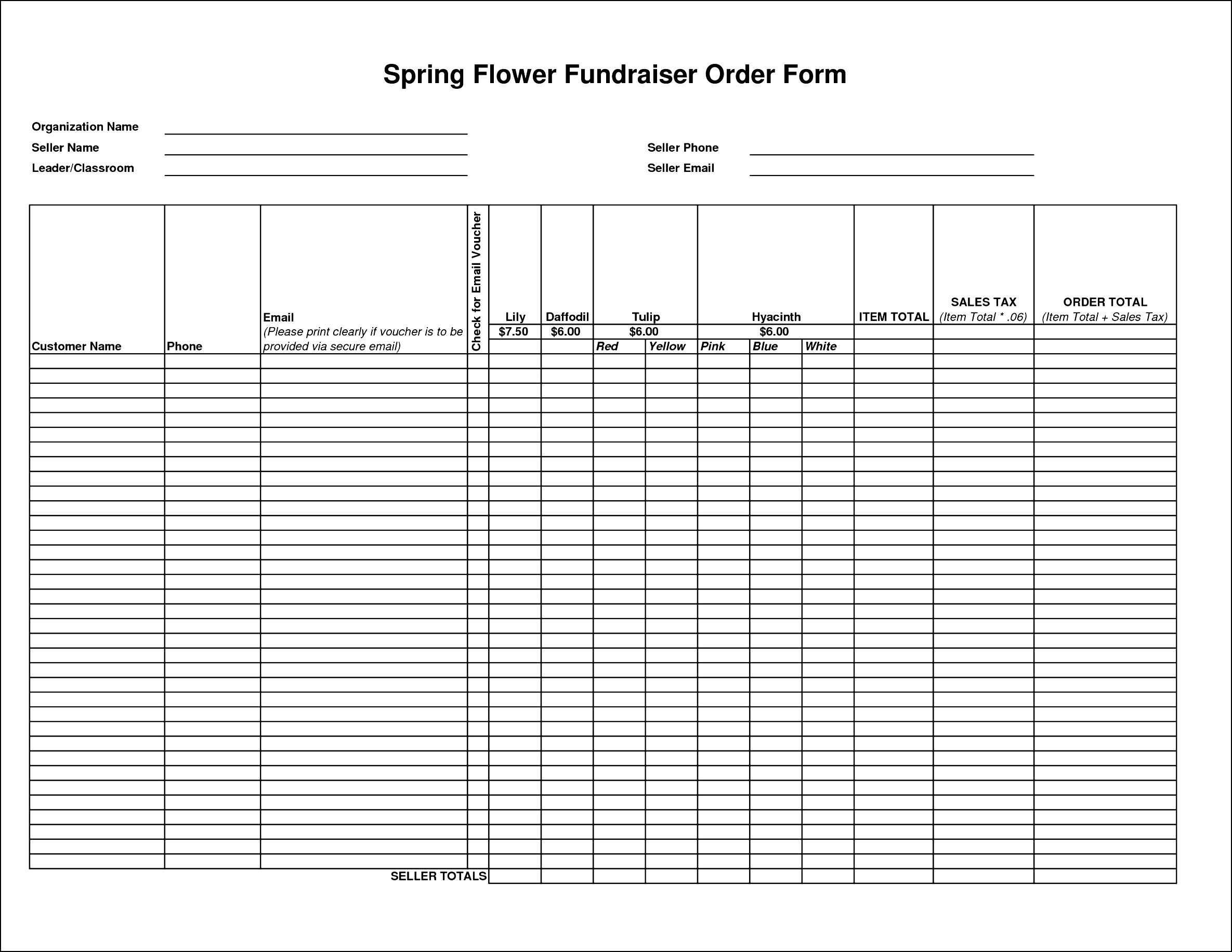 Flower Fundraiser Order Forms Template | Besttemplates123 In Blank Fundraiser Order Form Template