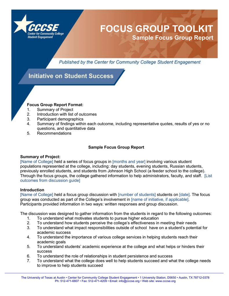 Focus Group Toolkit Sample Focus Group Report Regarding Focus Group Discussion Report Template