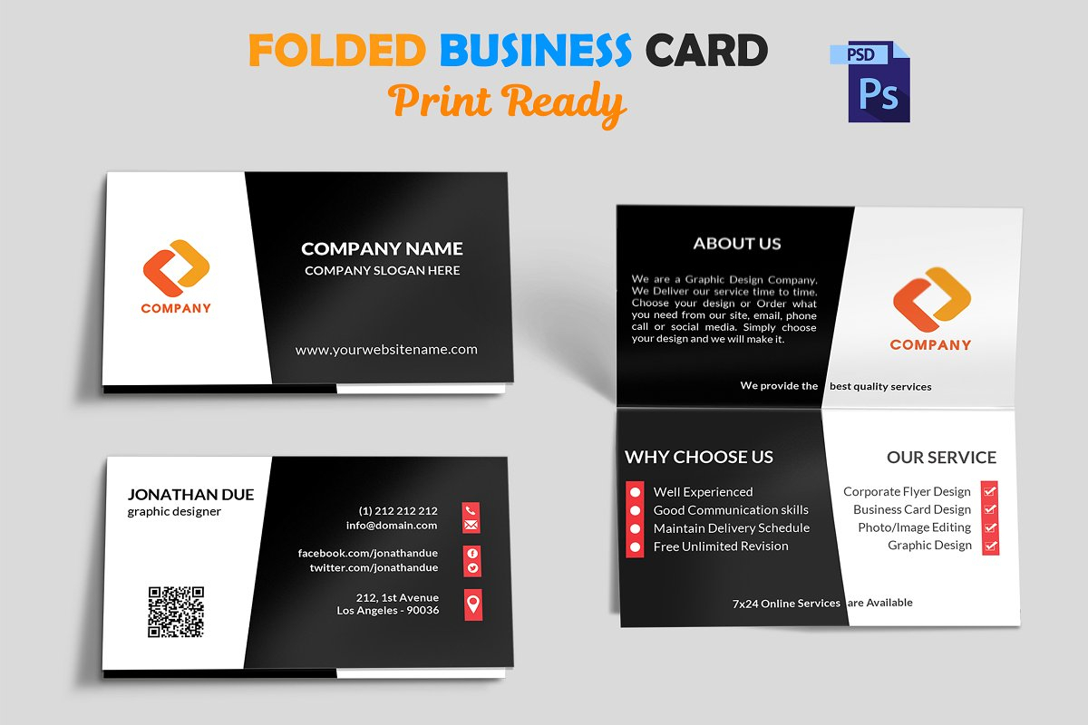 Foldable Business Card Template Folded Indesign Free Tri For Fold Over Business Card Template