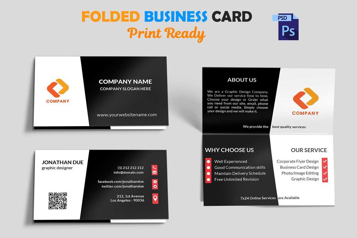 Foldable Business Card Template Folded Indesign Free Tri For Fold Over Business Card Template