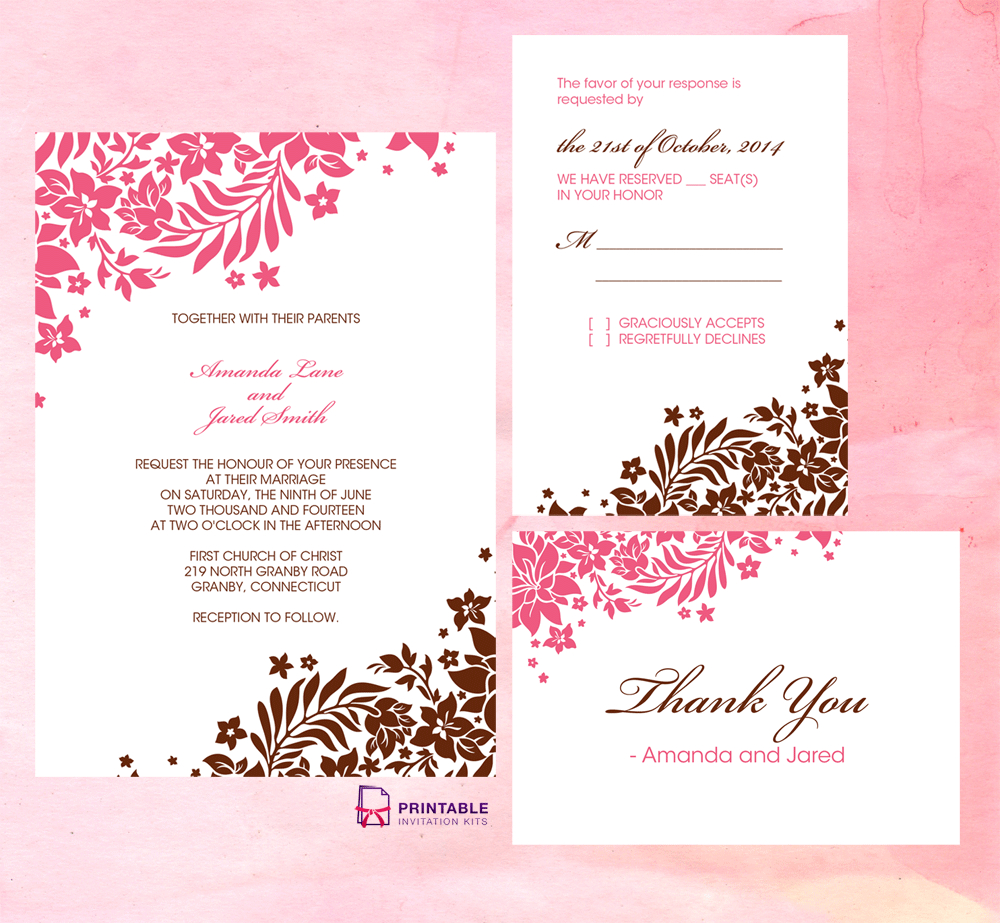 Foliage Borders Invitation, Rsvp And Thank You Cards Regarding Church Wedding Invitation Card Template