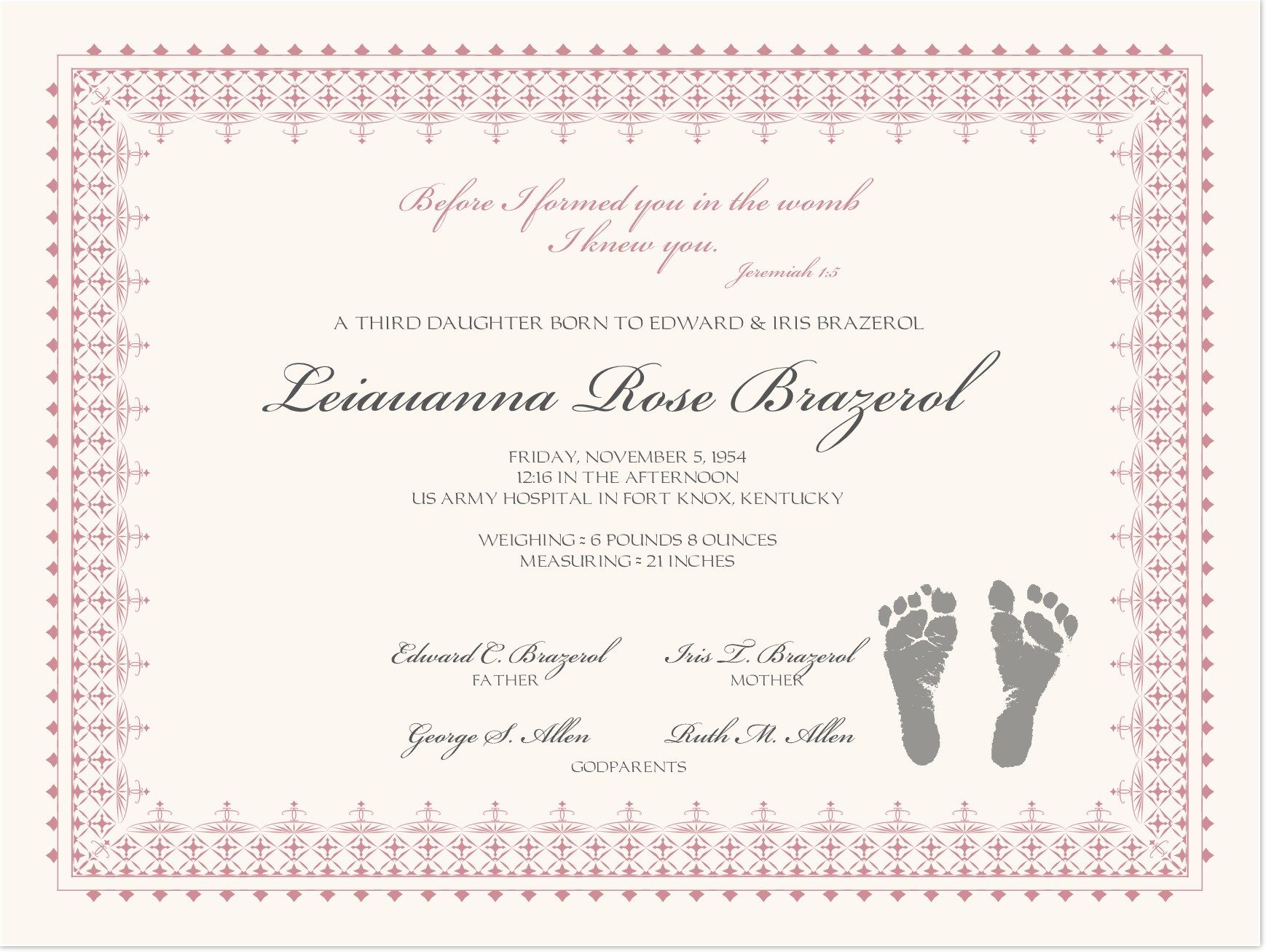 Footprints Baby Certificates | Birth Certificate Template Pertaining To Baby Death Certificate Template