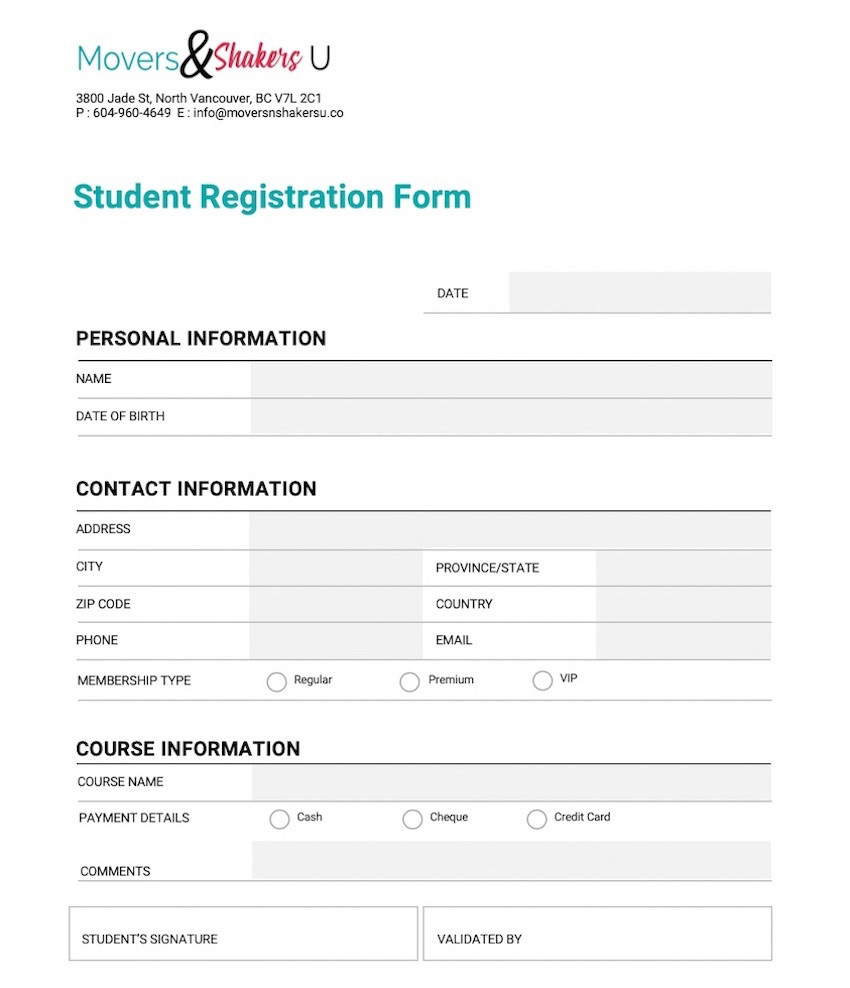 Form Printable Stration Template Vendor Student Word Sports Pertaining To Camp Registration Form Template Word