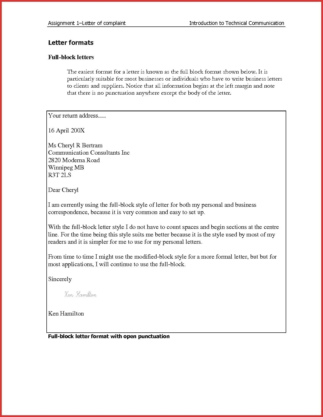 Formal Business Letter Uk Block Format Full Sample Template Regarding Modified Block Letter Template Word