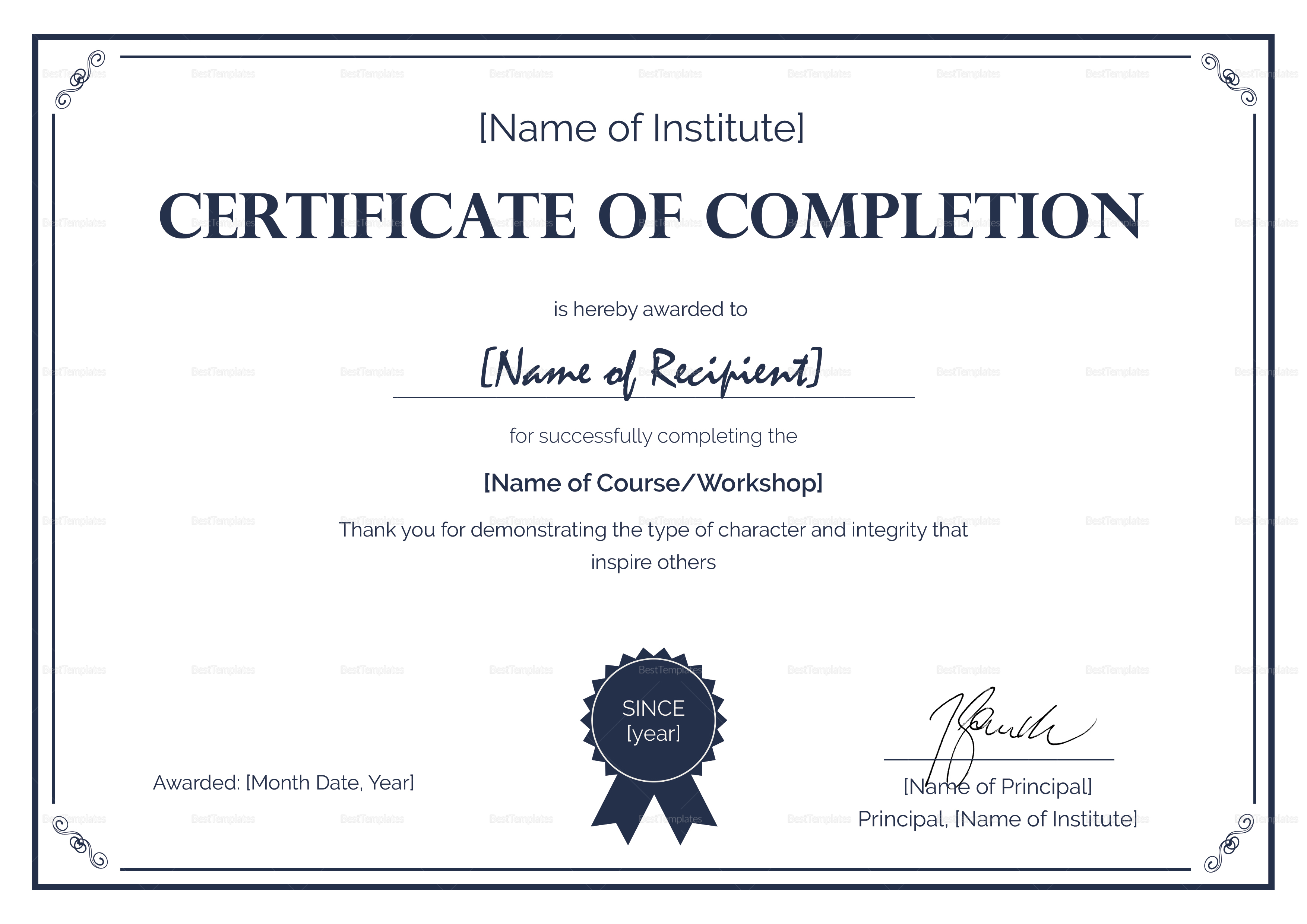 Formal Completion Certificate Template Intended For Certification Of Completion Template