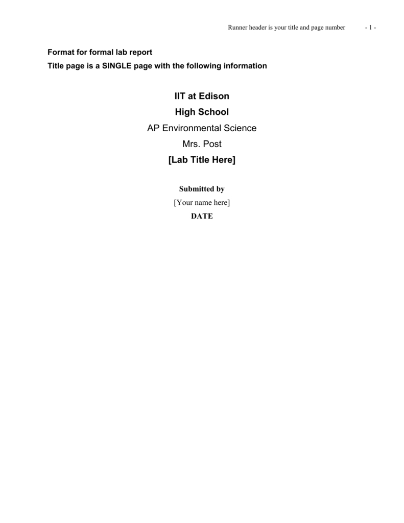 Formal Lab Report Template Within Formal Lab Report Template