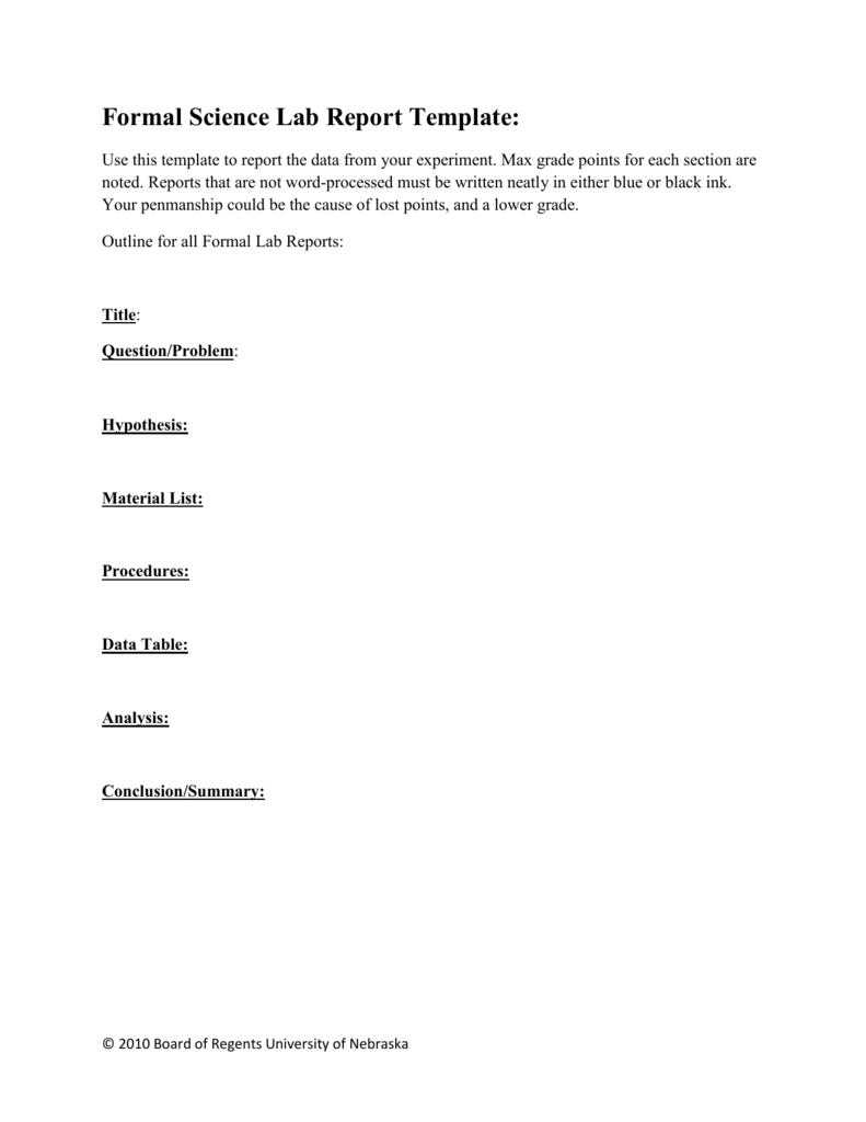 Formal Science Lab Report Template: For Science Experiment Report Template