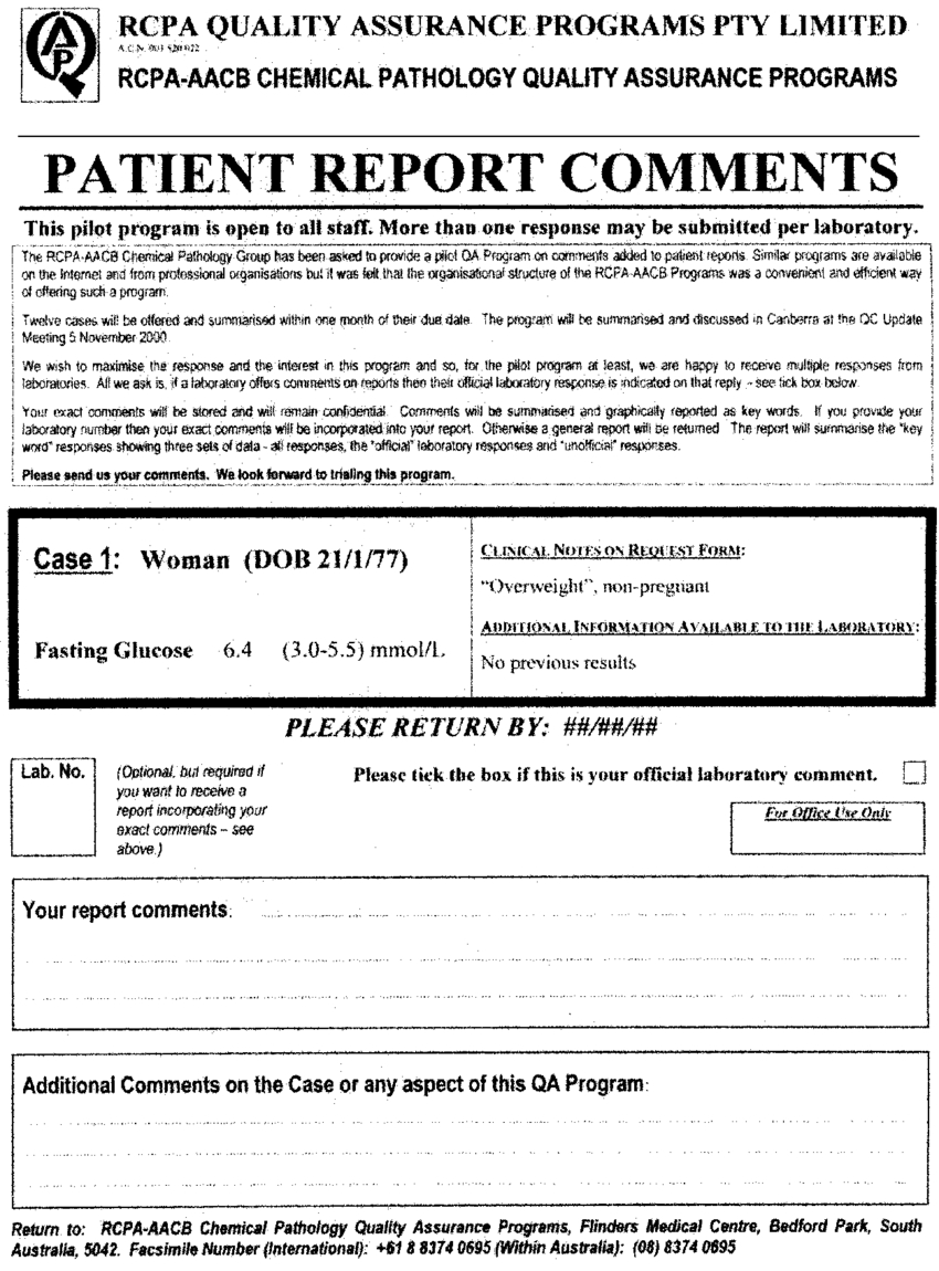 Format Of A Typical Case Report Sent To Participants In The With Patient Report Form Template Download