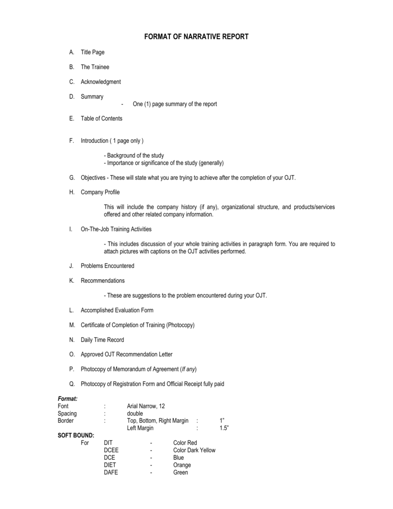 Format Of Narrative Report In Training Summary Report Template