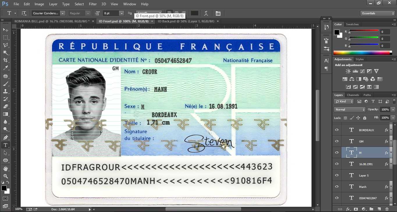 France Id Card Editable Psd Template (Photoshop Template Regarding French Id Card Template