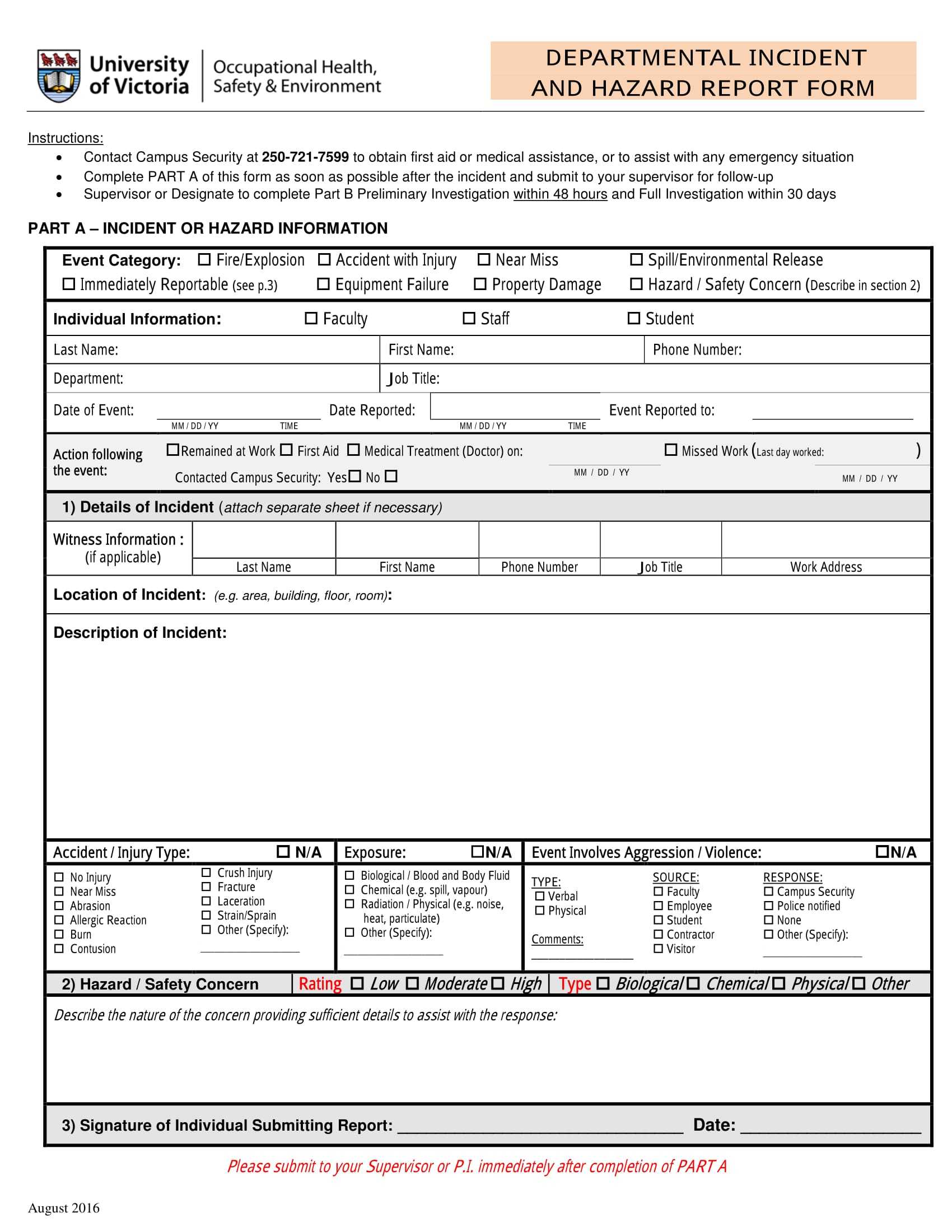 Free 13+ Hazard Report Forms In Word | Pdf Intended For Incident Hazard Report Form Template