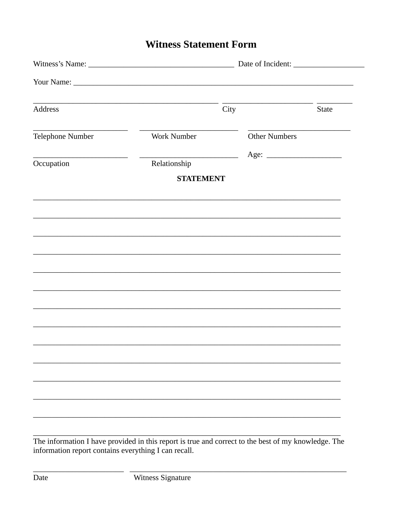 Free 14+ Employee Witness Statement Forms In Word | Pdf With Word Employee Suggestion Form Template