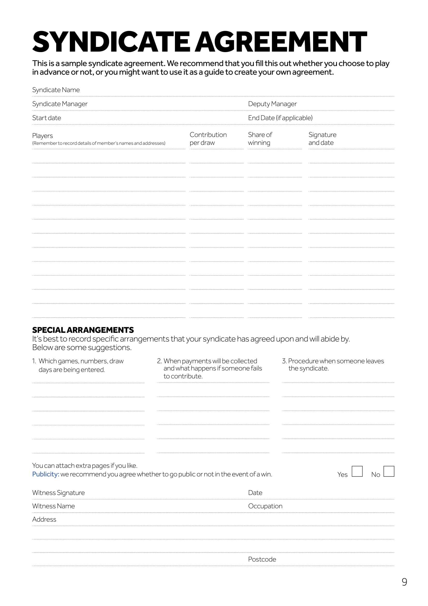 Free 6+ Significance Of Lottery Syndicate Forms In Pdf | Doc Inside Lottery Syndicate Agreement Template Word