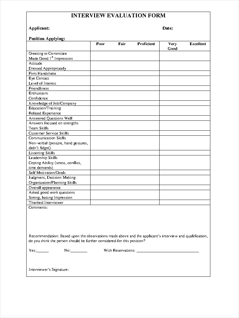 Free 9+ Interview Evaluation Form Examples In Pdf | Examples Throughout Blank Evaluation Form Template