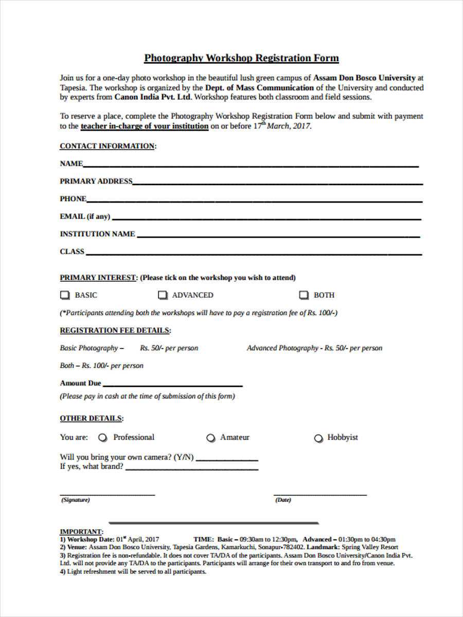 Free 9+ Workshop Registration Forms In Sample, Example, Format Regarding Seminar Registration Form Template Word