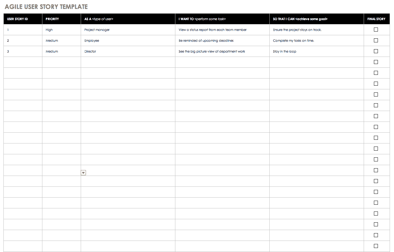 Free Agile Project Management Templates In Excel Regarding User Story Word Template