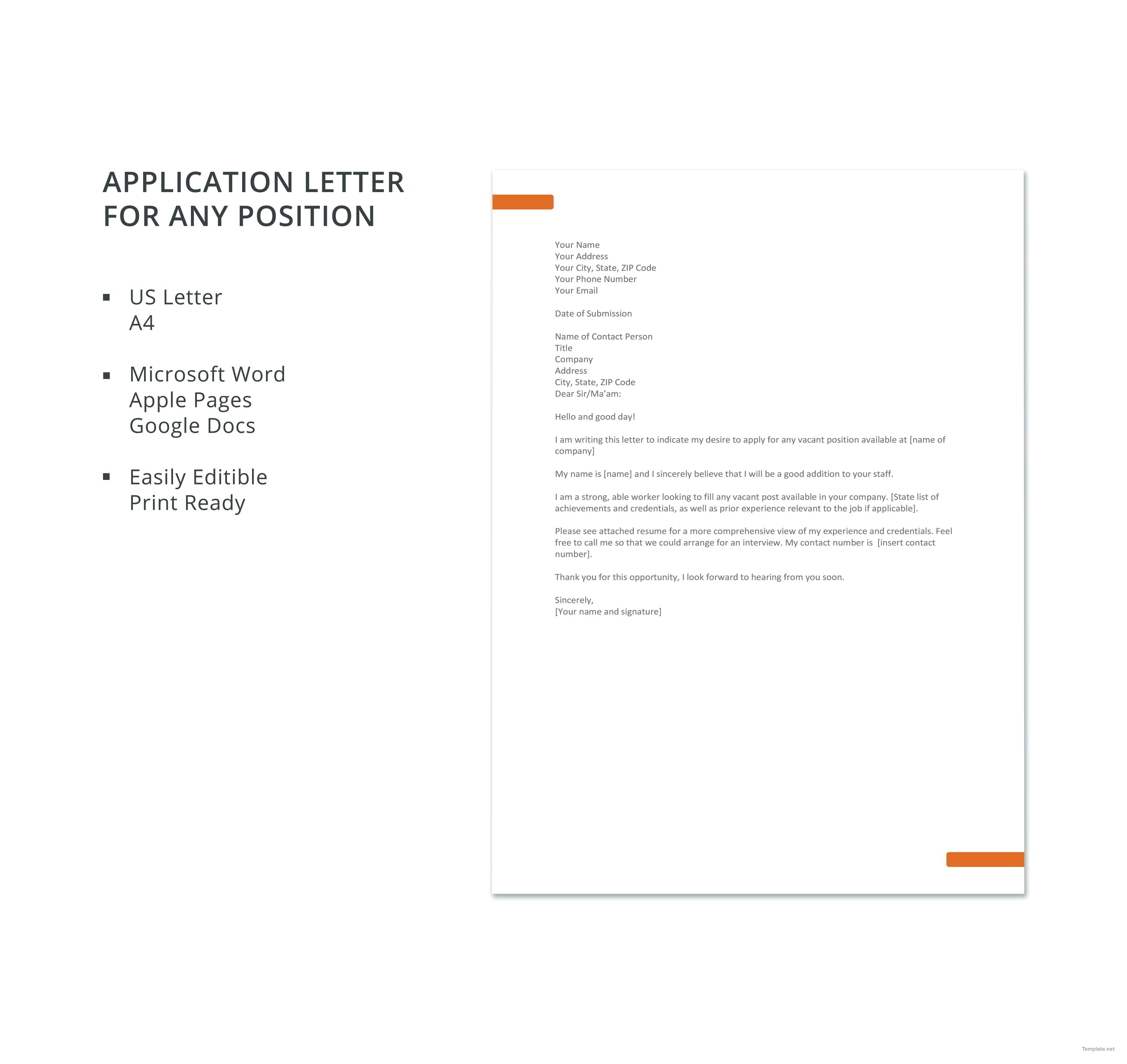 Free Application Letter Template For Any Position | Template For Microsoft Word Business Letter Template