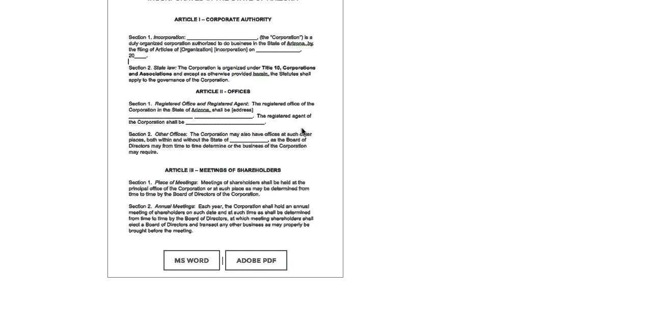 Free Arizona Corporate Bylaw Template – Pdf – Word With Corporate Bylaws Template Word