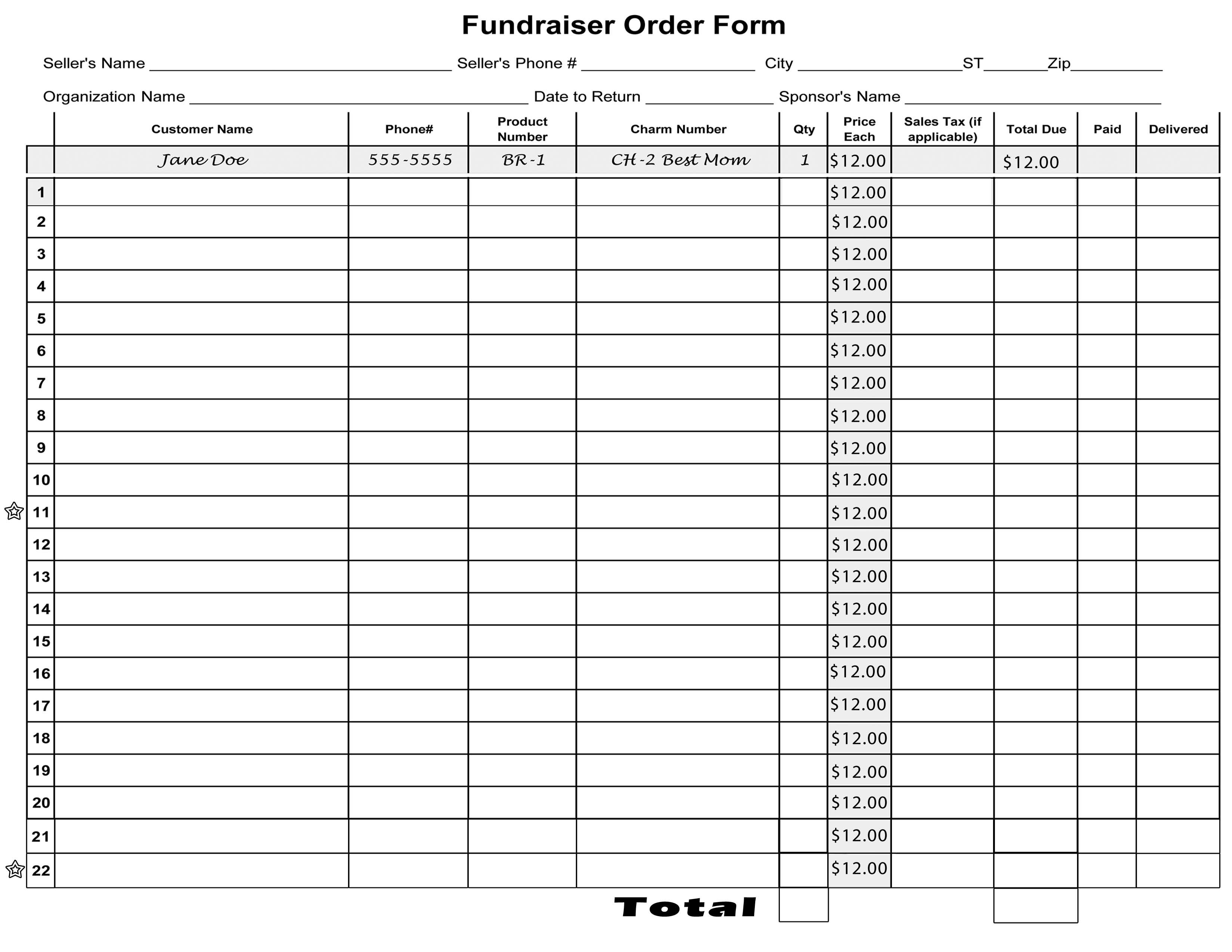 Free Blank Order Form Template | Blank Fundraiser Order Form In Blank Sponsorship Form Template